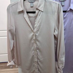 H&M Light Beige Satin Button-Up Blouse
